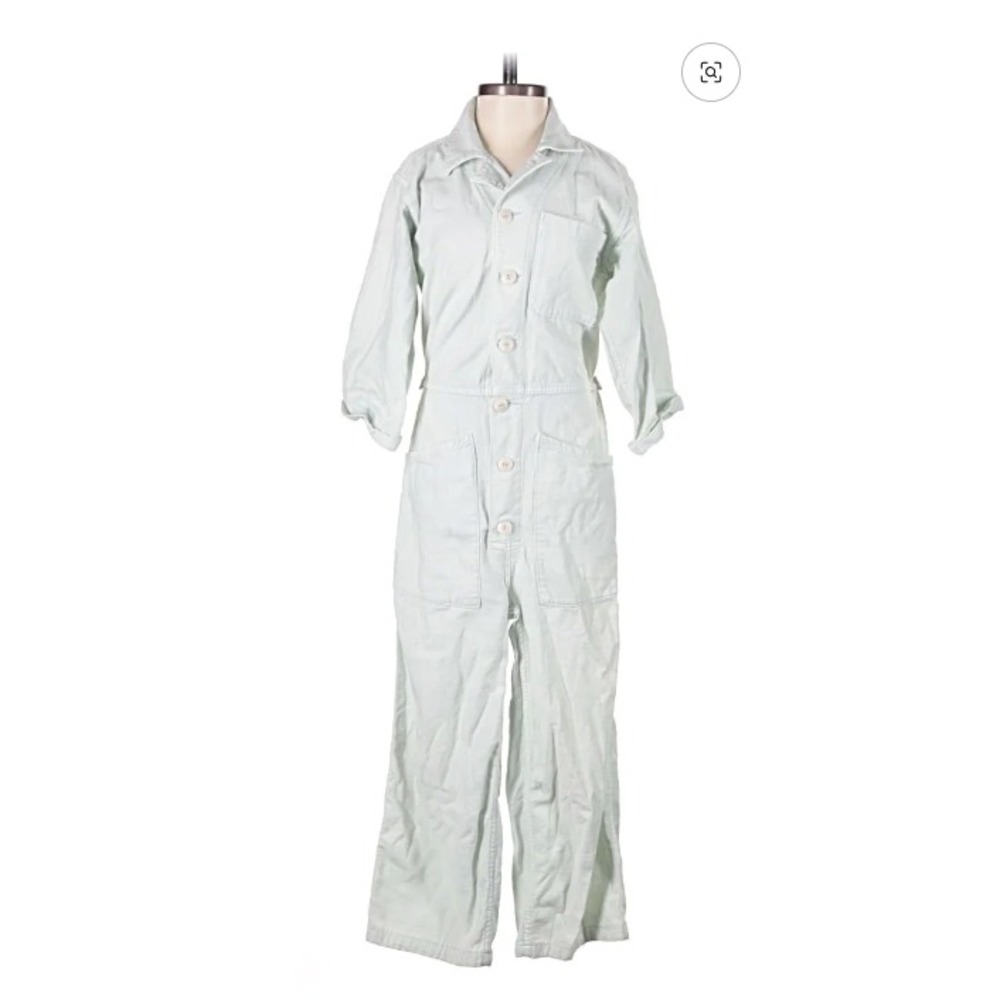 Madewell x As Ever Button-Front Jumpsuit XS Short Sleeve Pockets Cotton Mint